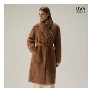 우바 25FW 호주산 컬링 양모100 롱코트 + 머플러 SET