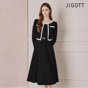 (지고트) 울 배색 플레어 원피스 +재킷 세트 JPAA0OP832