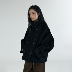 [12/17 예약발송] SI-OT4169 하이넥 오버 핏 하프 코트_Black