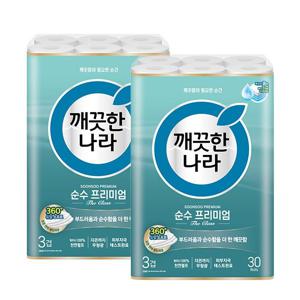 깨끗한나라 순수 프리미엄 더클래스 30m x 30롤 x 2팩