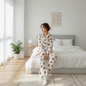 [롯데온 단독 수면안대 증정 2025 F/W 곰돌이 신상 수면잠옷] 겨울 모찌 베어 코지 플리스 여성 파자마 상하세트