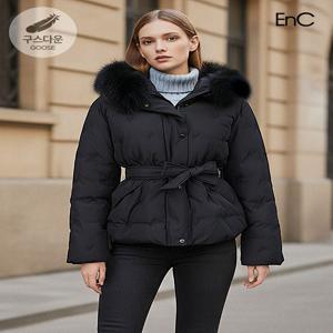 [패션플러스][이엔씨][ENC] 구스 자수패치 벨티드 폭스 후드패딩점퍼 (ENJD34T53A)