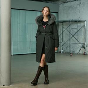 인퀼팅 벨티드 폭스퍼 구스 롱다운 ER4TD006