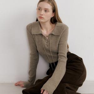 comos 1584 lace-up collar ribbed knit (cocoa)