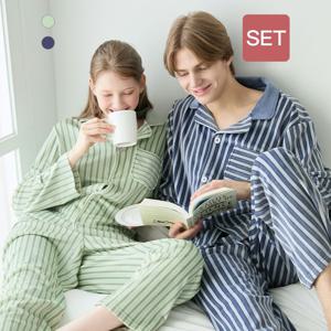 [애니바디] 공용 밍크 극세사 9부 파자마세트_스트라이프 ANJS25N61_7358