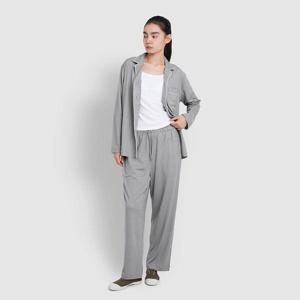 JAJU 여 피치스킨 체크 10부 파자마 세트_다크 그레이