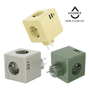 에코너 MT01 큐브 멀티탭 플러그형 3구 C타입 USB포트 캠핑릴선