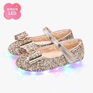 [반짝 특가]LED 허니콤 티아라 여아 털 구두