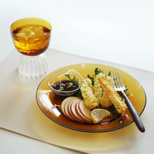 클리어 유리 디저트 플레이팅 접시 리즈 엠버 디너 접시 23cm