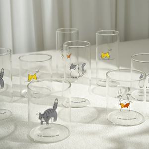 자체제작 미우캣츠 고양이 캐릭터 내열 롱 글라스 유리컵 440ml