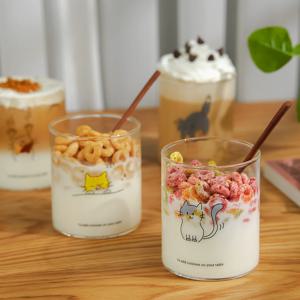 자체제작 미우캣츠 고양이 캐릭터 내열 와이드 글라스 유리컵 500ml