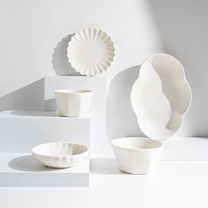 네이처 화이트/그레이 무광 도자기 1인 한식 홈 식기 접시세트 (5P)