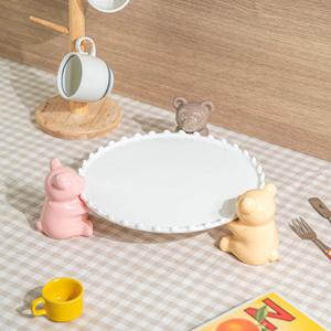 곰돌이 케이크 디저트 스탠드 물방울 접시 4호 (3 color)