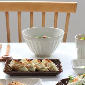 시노기 플라워 화이트/카멜 여름 넓은 냉면그릇 비빔기 면기 1+1 (총 2P)