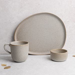 미니멀 스톤 도자기 그릇 1인 오가닉 디저트 세트 3P