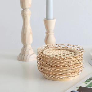 카페 원형 플라워 라탄 코스터 나무 컵받침 바구니
