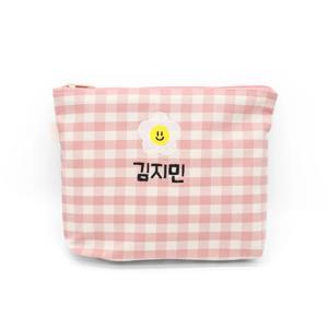 체크 파스텔 방수 네임 각인 파우치 맞춤 제작 옷 수납 데일리 감성 캐리어 파우치백