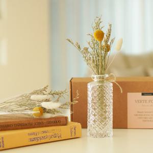 드라이플라워 인테리어 골든미스티블루 미니 꽃다발  크리스탈 화병세트