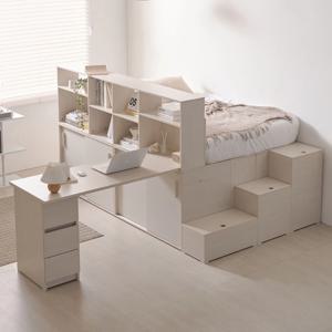 로암 슈퍼싱글 파티션 수납장 책상 침대 프레임 세트 B형 (1color)