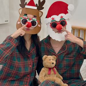 크리스마스 잠옷 가면 세트 파티 코스튬 커플 파자마 선글라스 홈웨어