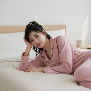 순면 파자마 잠옷 세트 수면 바지 가을 겨울 긴팔 빅사이즈 핑크