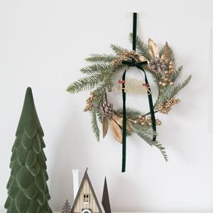 골드 베리 딥그린 벨벳 리본 리스 크리스마스 가랜드 벽장식