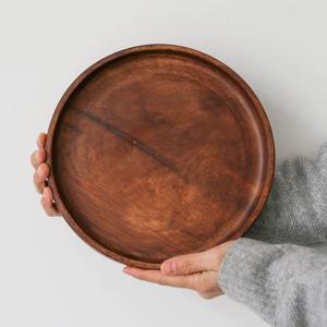 우드 라운드 트레이 플레이트 데스크 카페 나무 쟁반