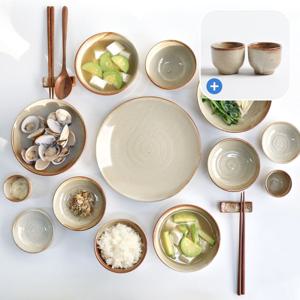 소주잔 증정 / 마루 분청 국산 도자기 2인 식기세트 B 14p (민)