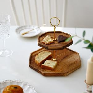 2단 우드 케이크 받침대 홈카페 디저트 베이커리 스탠드 접시