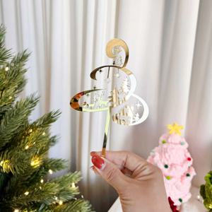 메리 크리스마스 골드 아크릴 토퍼 트리 데코픽 - 골드트리