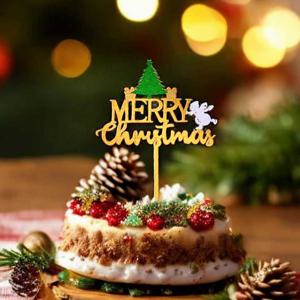 메리 크리스마스 골드 아크릴 토퍼 트리 데코픽 - 그린트리