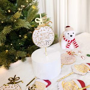 크리스마스 징글벨 둥근 원형 토퍼 2종 레터링 미니 케이크토퍼 케이크장식 메시지픽