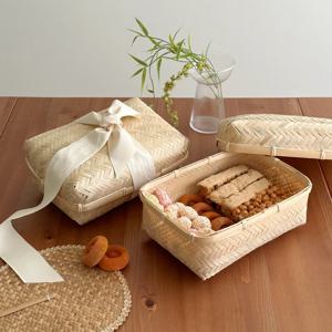 베이직 대나무 도시락 석작 직사각 통통L