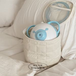 우유 멀티 패브릭 탑핸디형 노시부가방 원형 L 사이즈 누빔 파우치백 :아이보리