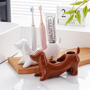 [해외] 북유럽 귀여운 강아지 세라믹 칫솔꽂이 물빠짐 치약 면도기 거치대 4colors
