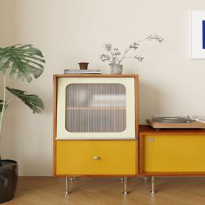 [해외] 레트로 협탁 2단 책장 인테리어 낮은 장식장 빈티지 플랩도어