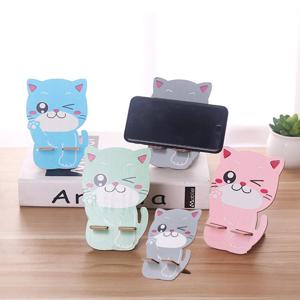 귀여운 고양이 동물 태블릿 휴대폰 스탠드 탁상용 우드 핸드폰 거치대