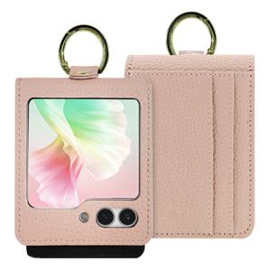 갤럭시 z플립5 벨루어 카드포켓 링 천연가죽 핸드폰 케이스