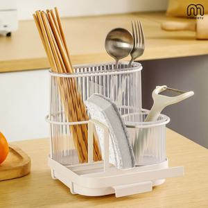 다몬 원형 수저통 투명 수저 수세미 거치대 주방 싱크대 물빠짐 수저꽂이 조리도구 식기건조대