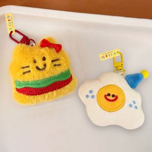 스마일 프렌치 푸드 인형 키링 햄버거+달걀프라이 2종 세트