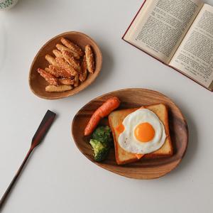 우드 조약돌 미니 접시 아카시아 나무 디저트 그릇 과일 과자 브런치 접시