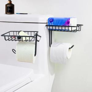 무타공 욕실 서랍장 변기 걸이형 2단 선반 휴지걸이 거치대 블랙