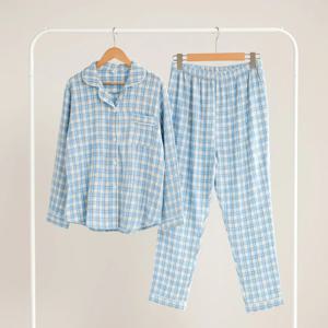순면 파자마 잠옷 세트 수면 바지 가을 겨울 긴팔 빅사이즈 스카이 체크