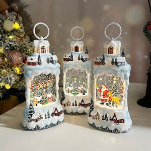 눈내린 마을 긴사각 워터볼 오르골 스노우볼 크리스마스장식 LED조명 랜턴장식 무드등