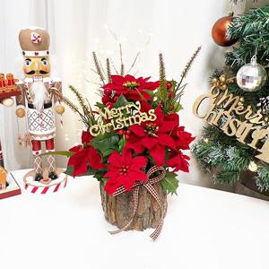 리본장식 크리스마스 포인세티아 화분 장식품 꽃장식 미니화분 조 무드등 리스장식