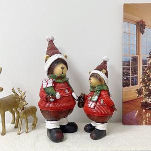 크리스마스 털모자 커플 곰돌이 인형 장식품 곰돌이소품 성탄절선물 카페소품 장식인형