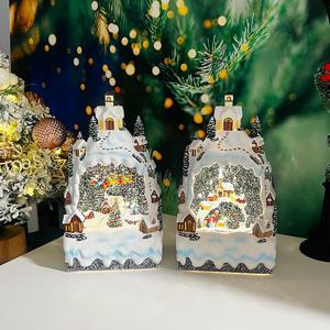 눈내린 마을 타원 워터볼 오르골 눈장식 스노우볼 LED조명 크리스마스장식 무드등