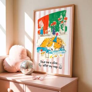 강아지 고양이 일러스트 캔버스 포스터 12종/11.Save Me Cake