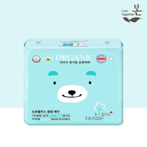 뉴본플러스 국내제조 유기농 순면 생리대 중형 16P, 1팩