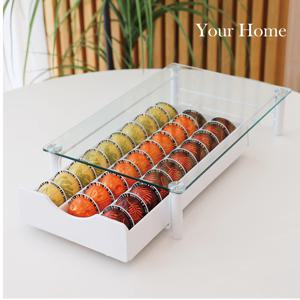 홈카페 커피캡슐 보관함 강화유리 서랍 30구 화이트 홀더